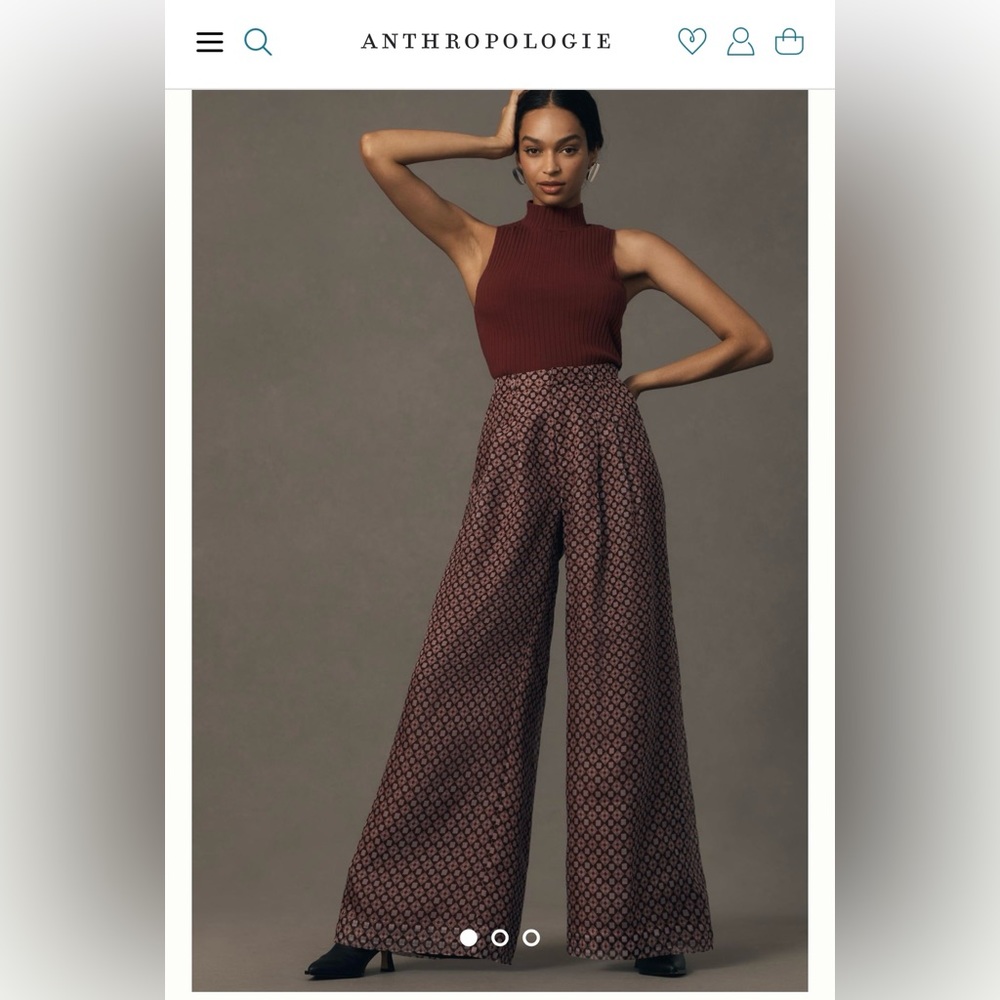 Anthropologie Wide-Leg Geometric Print Pants in Burgundy and Black
